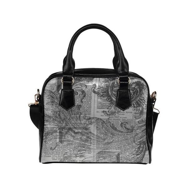Shoulder Handbag-Vintage Grunge Newspaper Vegan Leather