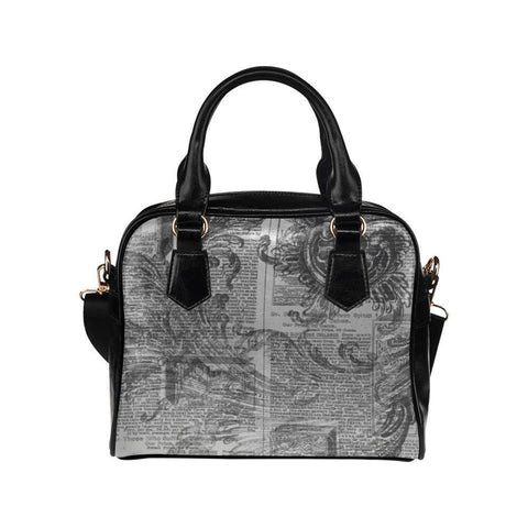 Shoulder Handbag-Vintage Grunge Newspaper Vegan Leather