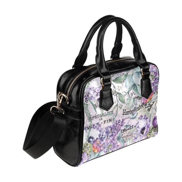 Shoulder Handbag-Vintage Purple Flowers Vegan Leather