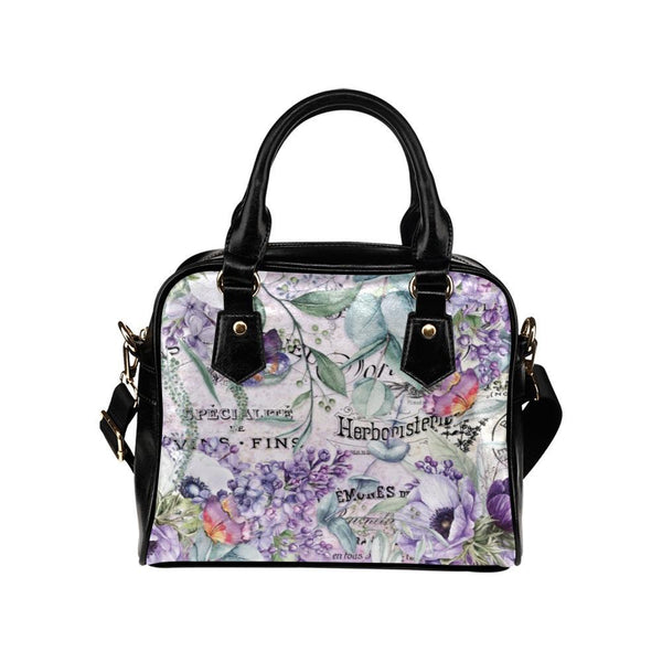 Shoulder Handbag-Vintage Purple Flowers Vegan Leather