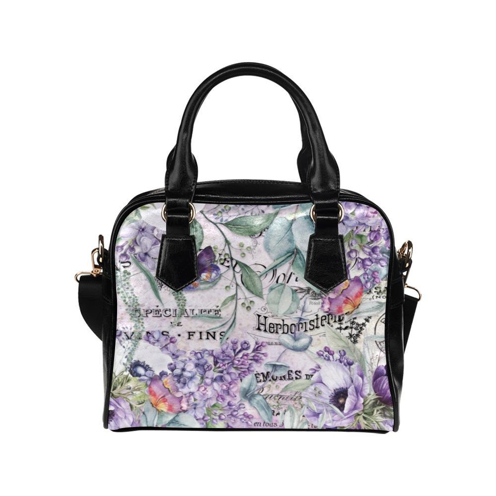 Shoulder Handbag-Vintage Purple Flowers Vegan Leather