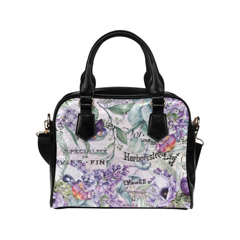 Shoulder Handbag-Vintage Purple Flowers Vegan Leather