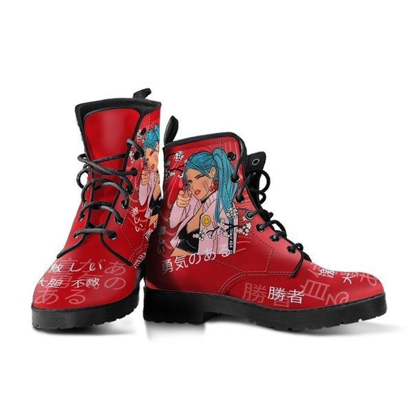 Anime Boots #6 - Red Combat Boots | Anime Custom Shoes Vegan