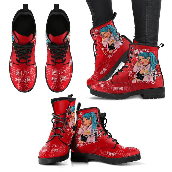 Anime Boots #6 - Red Combat Boots | Anime Custom Shoes Vegan