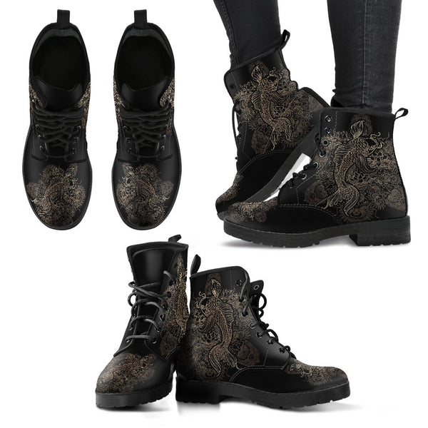 Black Combat Boots - Koi | Women’s Black Hipster Boots Vegan