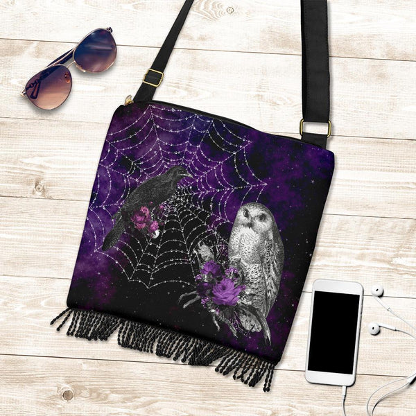 Boho Bag (Canvas) - Goth #33 Raven and Owl | Hobo Slouchy 