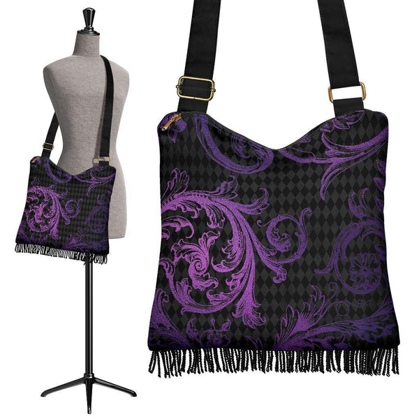 Boho Bag (Canvas) - Purple Pattern #101 | Hobo Slouchy Bag 