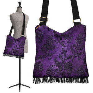 Boho Bag (Canvas) - Purple Pattern #103 | Hobo Slouchy Bag 