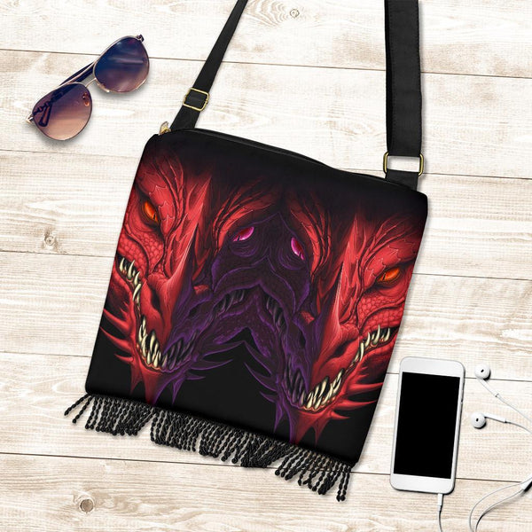 Boho Bag (Canvas) - Red Dragon | Hobo Slouchy Bag Crossbody 