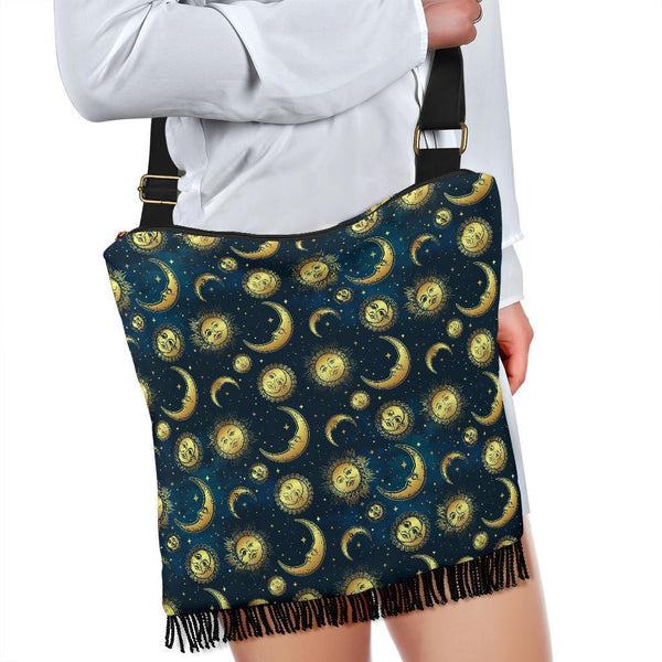 Boho Bag (Canvas) - Sun and Moon Bag | Hobo Slouchy Bag 