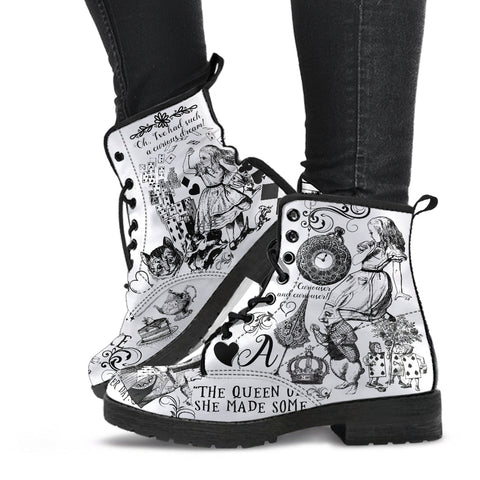 Combat Boots-Alice in Wonderland Gifts #101 Black and White