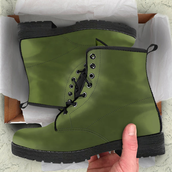 Combat Boots - Army Green | Vegan Leather Lace Up Handmade 