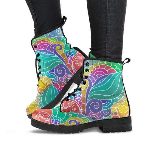 Combat Boots - Beautiful Colorful Doodle | Vegan Leather 