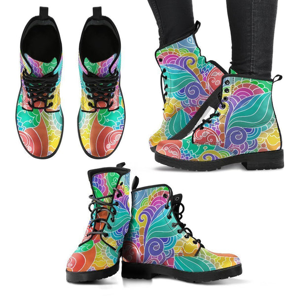 Combat Boots - Beautiful Colorful Doodle | Vegan Leather 