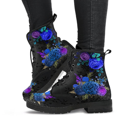 Combat Boots - Beautiful Flowers #101 | Women’s Black