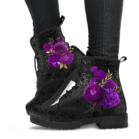 Combat Boots - Beautiful Flowers #102 | Women’s Black