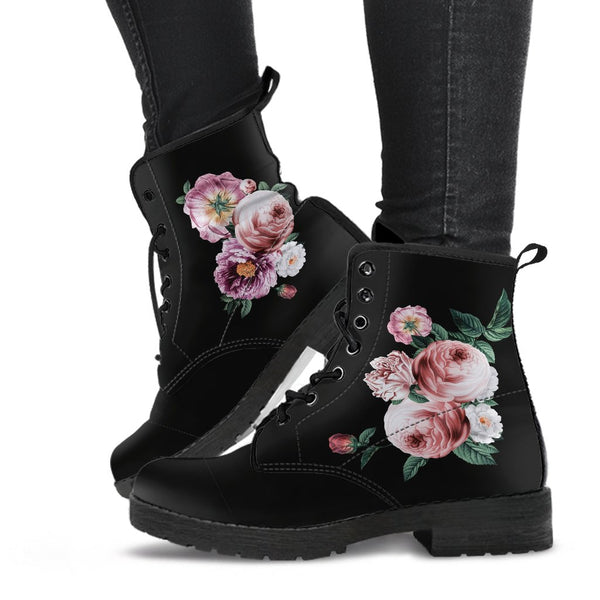 Combat Boots - Beautiful Flowers #11 Black | Women’s Black 