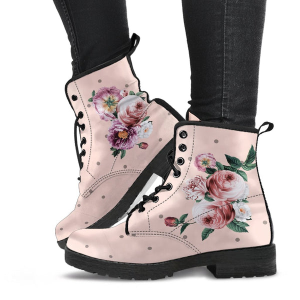 Combat Boots - Beautiful Flowers #13 Pink | Blush Pink Flat 