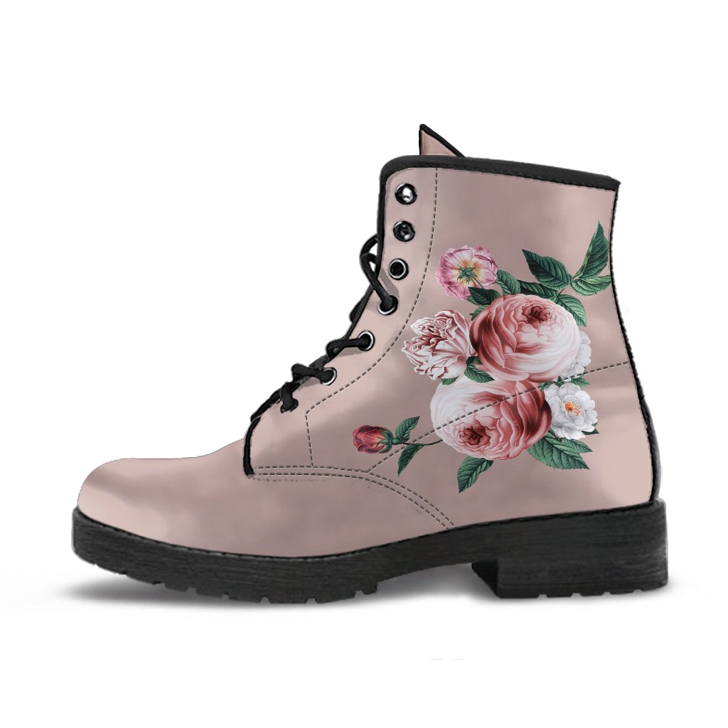 Combat Boots - Beautiful Flowers #14 Pink | Blush Pink Flat 