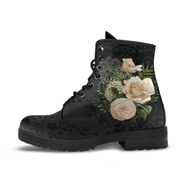 Combat Boots - Beautiful Flowers #21 | Women’s Black Hipster