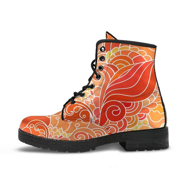 Combat Boots - Beautiful Orange Doodle | Vegan Leather Lace 