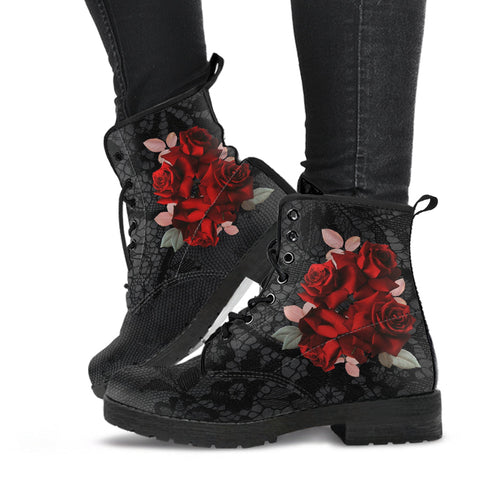 Combat Boots - Beautiful Red Roses #101 | Boho Shoes
