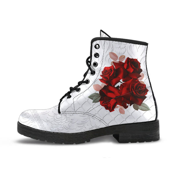 Combat Boots - Beautiful Red Roses #102 | Boho Shoes 