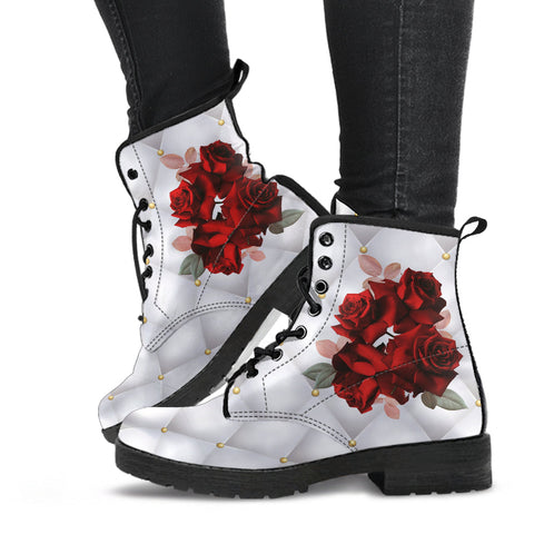 Combat Boots - Beautiful Red Roses #103 | Boho Shoes 