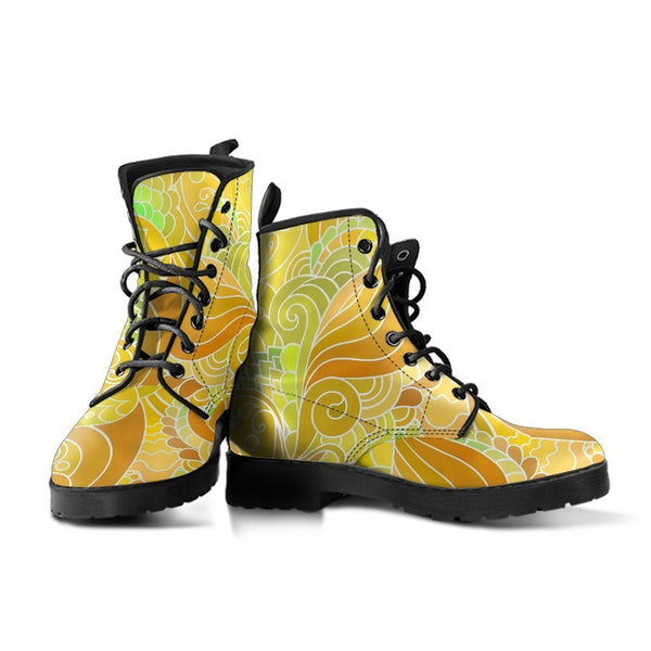 Combat Boots - Beautiful Yellow Doodle | Vegan Leather Lace 