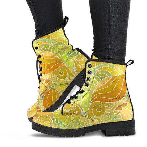 Combat Boots - Beautiful Yellow Doodle | Vegan Leather Lace 