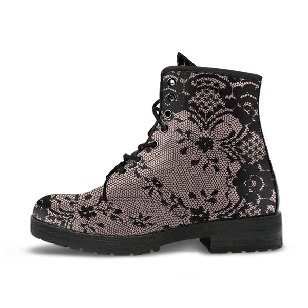 Combat Boots - Black Lace Print Design | Boho Shoes Women’s