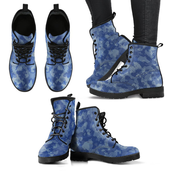 Combat Boots - Blue Camouflage | Boho Shoes Handmade Lace Up