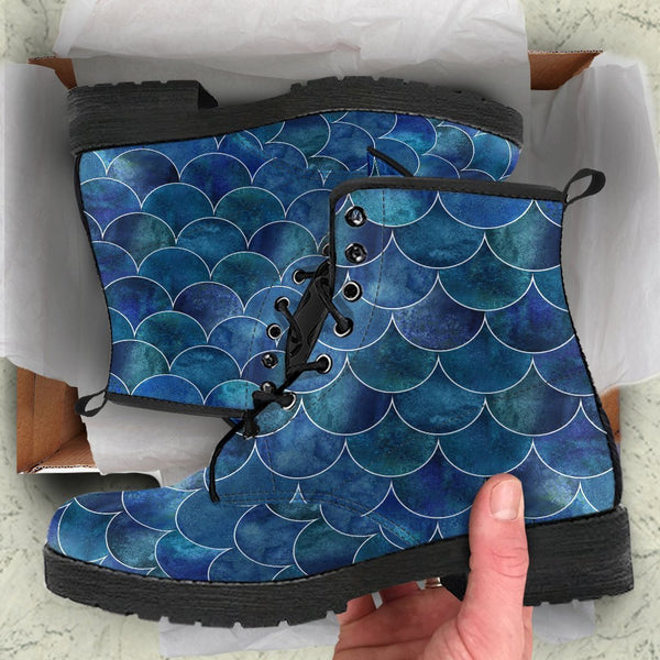 Combat Boots - Blue Mermaid | Boho Shoes Handmade Lace Up 