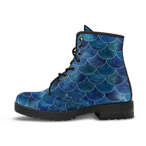 Combat Boots - Blue Mermaid | Boho Shoes Handmade Lace Up 