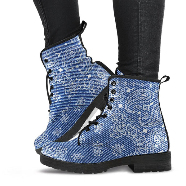 Combat Boots - Blue Paisley | Boho Shoes Handmade Lace Up 