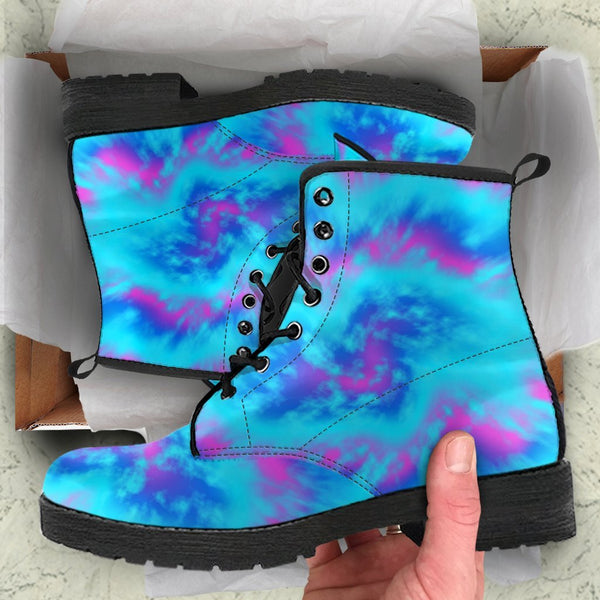 Combat Boots - Blue Tie Dye Design | Vegan Leather Lace Up