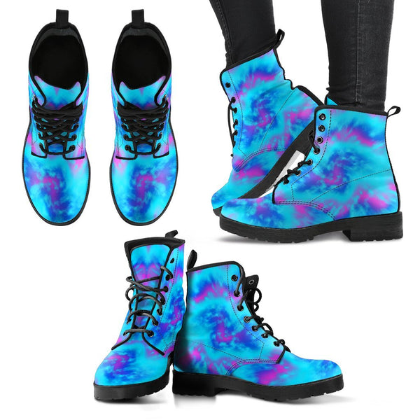 Combat Boots - Blue Tie Dye Design | Vegan Leather Lace Up