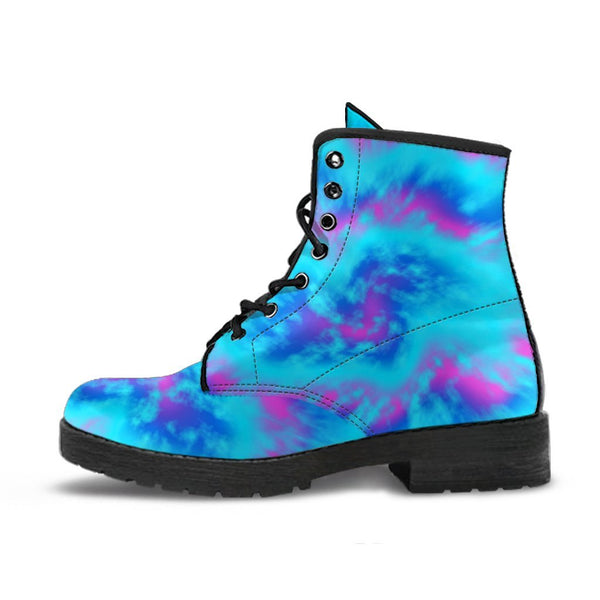 Combat Boots - Blue Tie Dye Design | Vegan Leather Lace Up