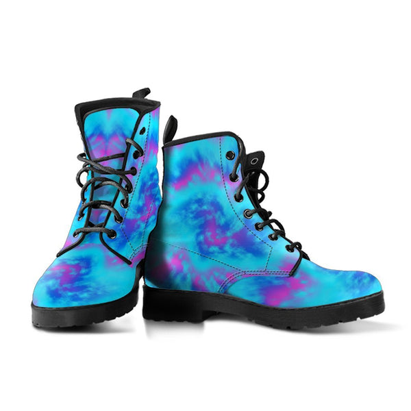 Combat Boots - Blue Tie Dye Design | Vegan Leather Lace Up