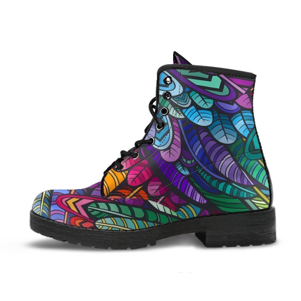 Combat Boots - Bohemian Colorful Feathers | Boho Shoes 
