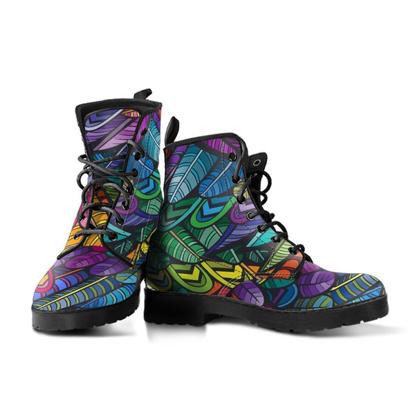 Combat Boots - Bohemian Colorful Feathers | Boho Shoes 
