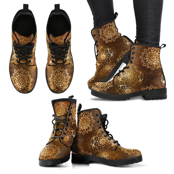 Combat Boots - Brown Mandala Boots | Brown Lace Up Boots 