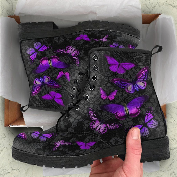 Combat Boots - Butterfly Shoes #103 Purple | Custom Shoes 