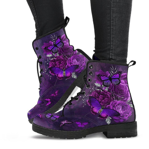 Purple Boots - Butterfly Shoes #106 Purple | Combat Boots