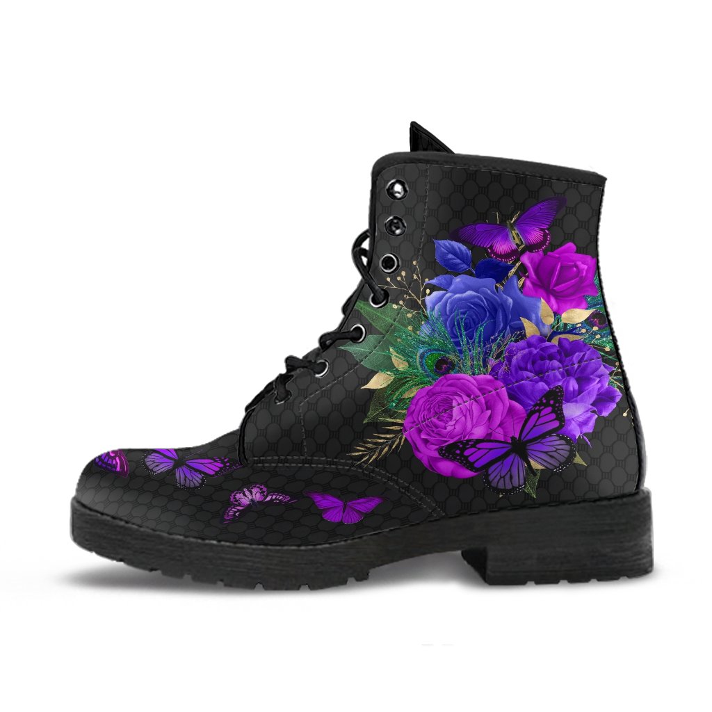 Combat Boots - Butterfly Shoes #107 Purple Custom Shoes 