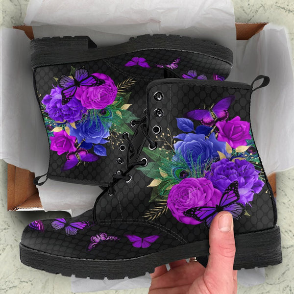 Combat Boots - Butterfly Shoes #107 Purple Custom Shoes 