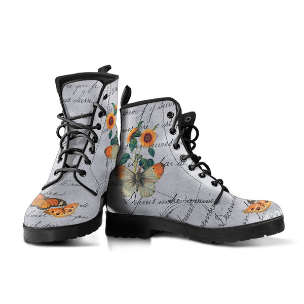 Combat Boots - Butterfly Shoes #108 Vintage Sunflowers | 