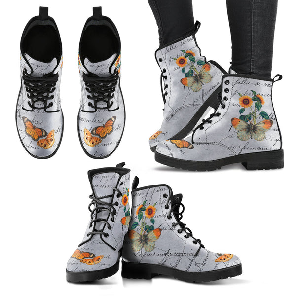 Combat Boots - Butterfly Shoes #108 Vintage Sunflowers | 