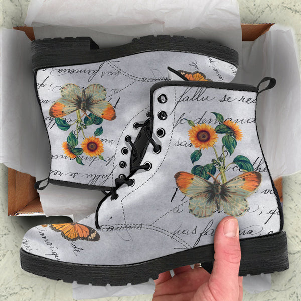 Combat Boots - Butterfly Shoes #108 Vintage Sunflowers | 