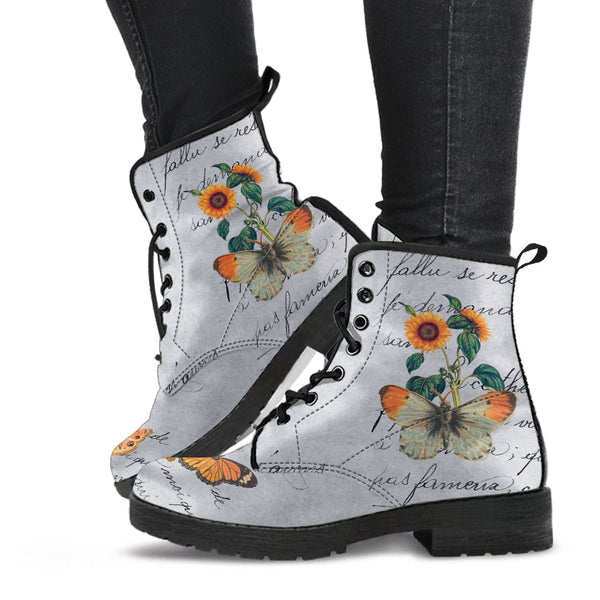 Combat Boots - Butterfly Shoes #108 Vintage Sunflowers | 